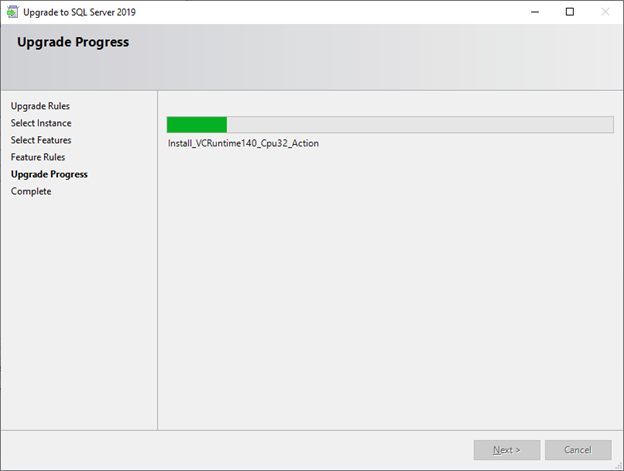 Microsoft SQL Server 2019 Upgrade Progress